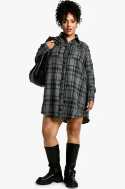 Shirt Dresses|Mini Dresses*boohoo Plus Check Shirt Dress grey marl