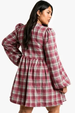 Smock Dresses*boohoo Plus Check Tie Front Check Smock Dress red