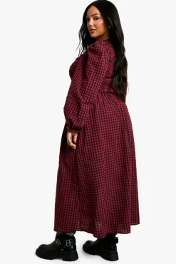 Smock Dresses*boohoo Plus Check Tie Front Smock Dress red
