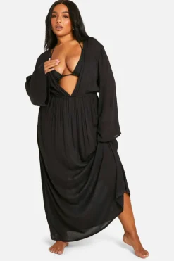 Smock Dresses*boohoo Plus Cheesecloth Batwing Maxi Dress black
