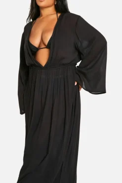 Smock Dresses*boohoo Plus Cheesecloth Batwing Maxi Dress black