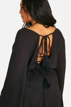 Smock Dresses*boohoo Plus Cheesecloth Batwing Maxi Dress black