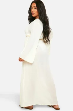 Smock Dresses*boohoo Plus Cheesecloth Batwing Maxi Dress cream