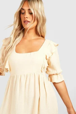 Smock Dresses*boohoo Plus Cheesecloth Frill Smock Dress stone