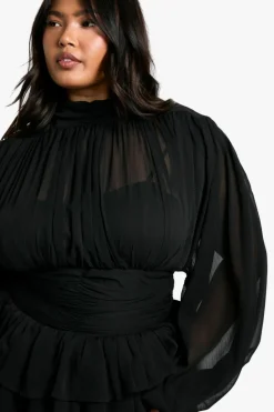 Skater Dresses*boohoo Plus Chiffon High Neck Skater Dress black