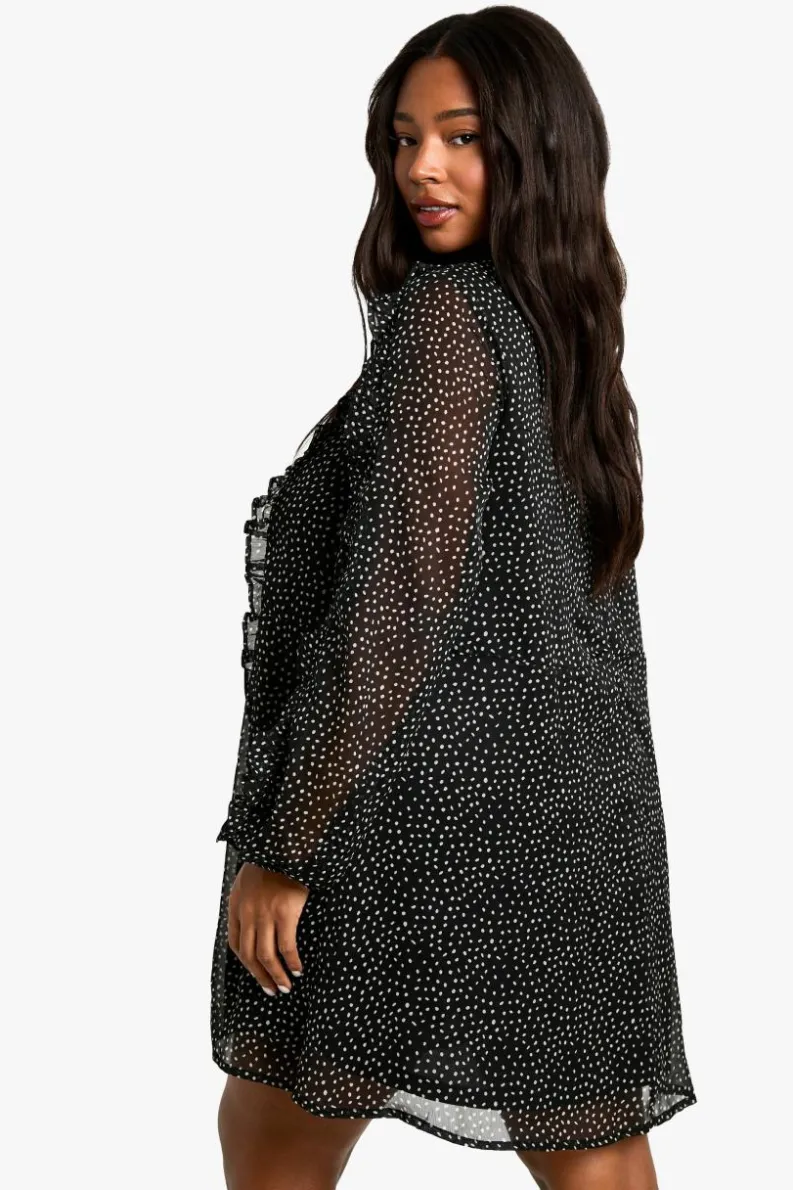 Smock Dresses*boohoo plus CHIFFON POLKA DOT SMOCK DRESS black