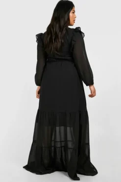 Smock Dresses*boohoo Plus Chiffon Volume Sleeve Smock Dress black