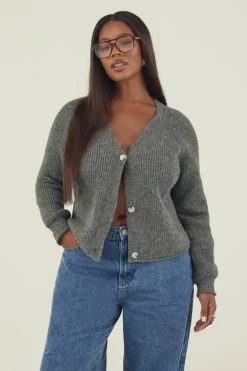Cardigans|Boohoo Basics*boohoo Plus Chunky Balloon Sleeve Boyfriend Cardigan charcoal