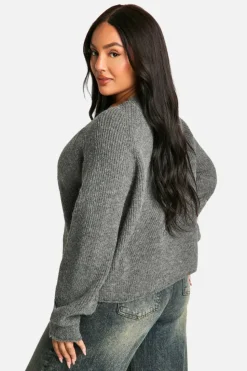 Cardigans|Boohoo Basics*boohoo Plus Chunky Balloon Sleeve Boyfriend Cardigan charcoal