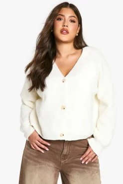 Cardigans*boohoo Plus Chunky Balloon Sleeve Boyfriend Cardigan ecru