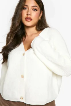 Cardigans*boohoo Plus Chunky Balloon Sleeve Boyfriend Cardigan ecru