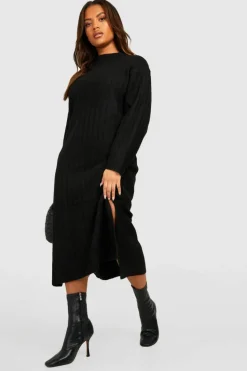Jumper Dresses|Jumper Dresses*boohoo Plus Chunky Rib Soft Knitted Midaxi Dress black
