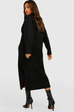 Jumper Dresses|Jumper Dresses*boohoo Plus Chunky Rib Soft Knitted Midaxi Dress black