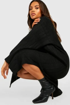 Jumper Dresses|Jumper Dresses*boohoo Plus Chunky Rib Soft Knitted Midaxi Dress black