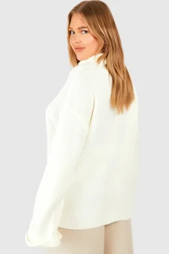 Oversized Jumpers|Jumpers*boohoo Plus Chunky Roll Neck Oversized Jumper oatmeal