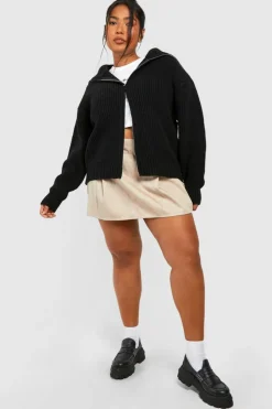 Cardigans*boohoo Plus Chunky Zip Through Cardigan black