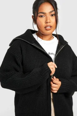 Cardigans*boohoo Plus Chunky Zip Through Cardigan black