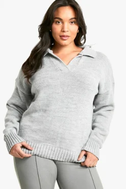 Jumpers*boohoo Plus Collared Knitted Jumper grey