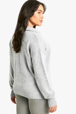 Jumpers*boohoo Plus Collared Knitted Jumper grey