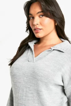 Jumpers*boohoo Plus Collared Knitted Jumper grey