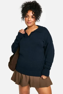 Jumpers*boohoo Plus Collared Knitted Jumper navy
