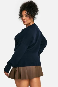 Jumpers*boohoo Plus Collared Knitted Jumper navy