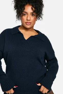 Jumpers*boohoo Plus Collared Knitted Jumper navy