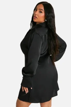 Shirt Dresses*boohoo Plus Collared Plunge Neck Mini Shirt Dress black