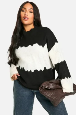 Oversized Jumpers*boohoo Plus Colour Block Abstract Stripe Oversized Jumper black
