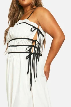 Smock Dresses*boohoo Plus Contrast Shirred Waist Midaxi Dress ecru