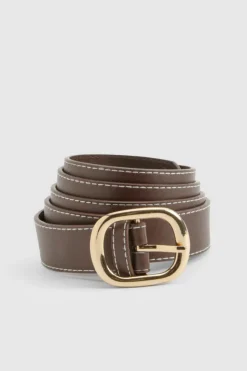 Belts*boohoo Plus Contrast Stitch Gold Buckle Belt chocolate