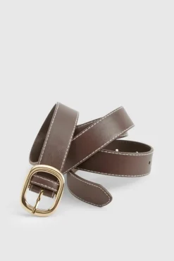 Belts*boohoo Plus Contrast Stitch Gold Buckle Belt chocolate