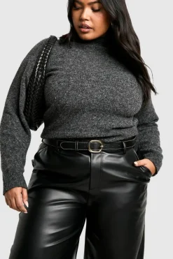 Belts*boohoo Plus Contrast Stitch Gold Buckle Belt black