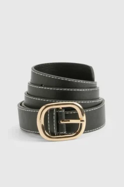Belts*boohoo Plus Contrast Stitch Gold Buckle Belt black