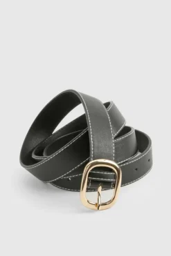 Belts*boohoo Plus Contrast Stitch Gold Buckle Belt black