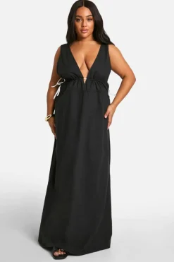 Smock Dresses*boohoo Plus Contrast Tie Maxi Dress black
