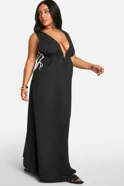 Smock Dresses*boohoo Plus Contrast Tie Maxi Dress black