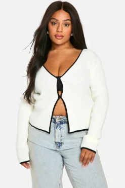Cardigans*boohoo Plus Contrast Trim Button Front Cardigan white