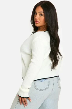 Cardigans*boohoo Plus Contrast Trim Button Front Cardigan white