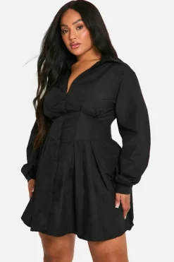 Shirt Dresses|Mini Dresses*boohoo Plus Corset Detail Shirt Dress black