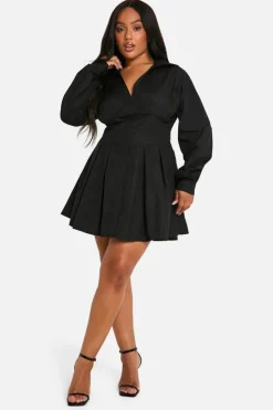 Shirt Dresses|Mini Dresses*boohoo Plus Corset Detail Shirt Dress black