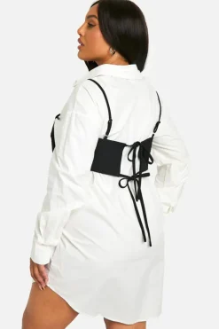 Shirt Dresses*boohoo Plus Corset Detail Shirt Dress white