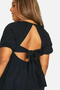 Smock Dresses*boohoo Plus Cotton Blend Puff Sleeve Smock Dress black