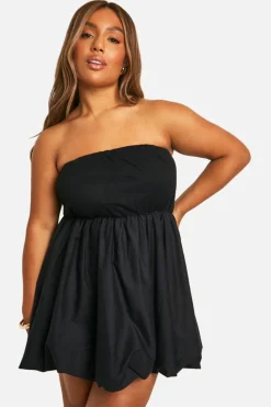 Skater Dresses*boohoo Plus Cotton Puffball Mini Dress black