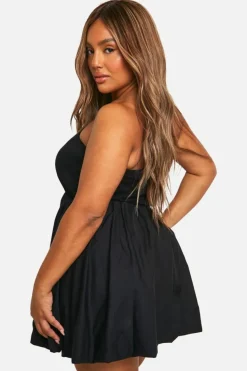Skater Dresses*boohoo Plus Cotton Puffball Mini Dress black