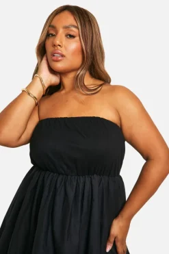 Skater Dresses*boohoo Plus Cotton Puffball Mini Dress black