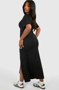 T-Shirt Dresses|Shirt Dresses*boohoo Plus Cotton Ruched T-shirt Midaxi Dress black
