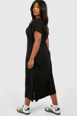 T-Shirt Dresses|Shirt Dresses*boohoo Plus Cotton Ruched T-shirt Dress black