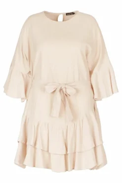 Smock Dresses*boohoo Plus Cotton Ruffle Tie Waist Smock Dress stone