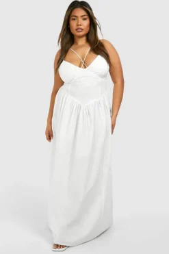 Smock Dresses*boohoo Plus Cotton Strappy Maxi Dress white